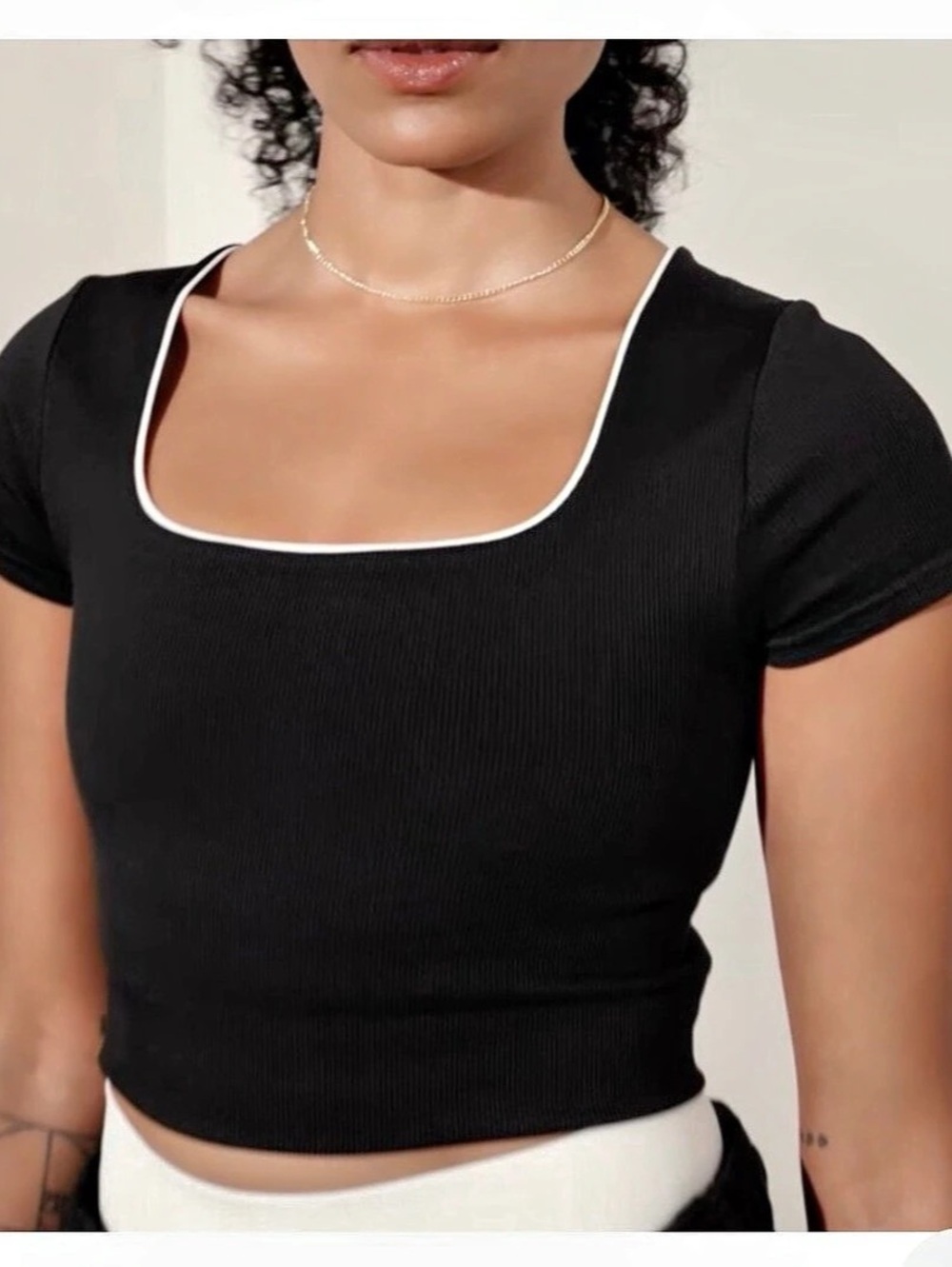 Athleta Signature Rib Crop Tee Black Crop Top Size XL